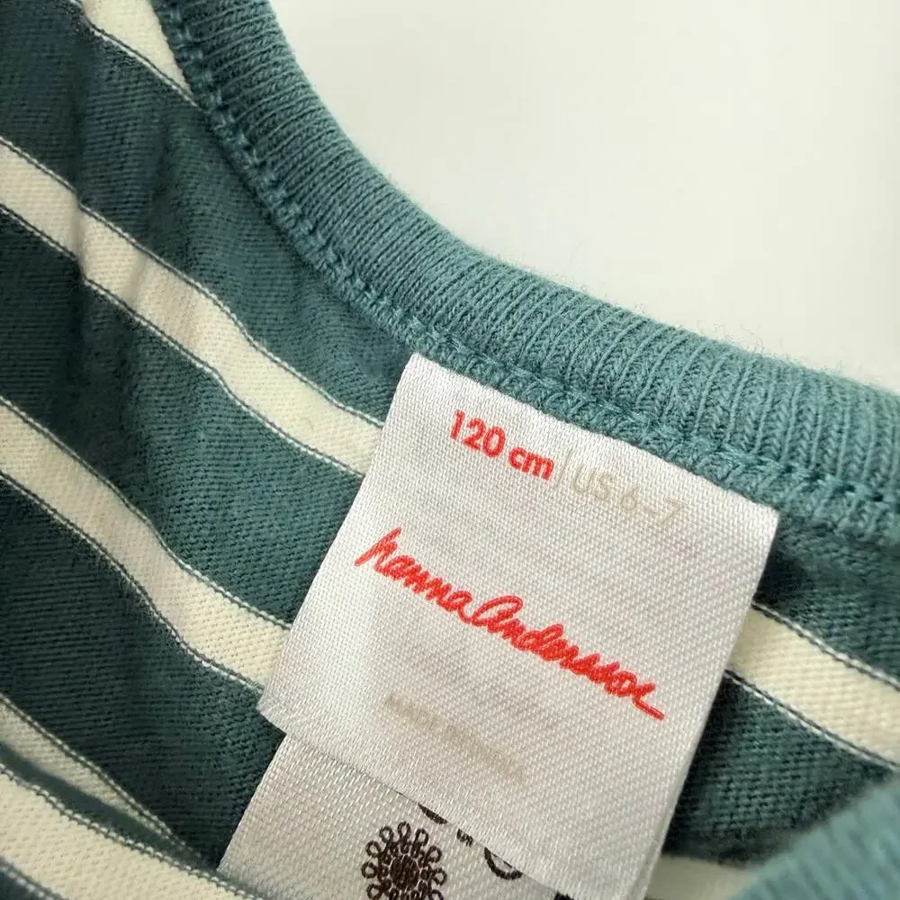 Hanna Andersson Green Striped Horse Dress, Size 6/7